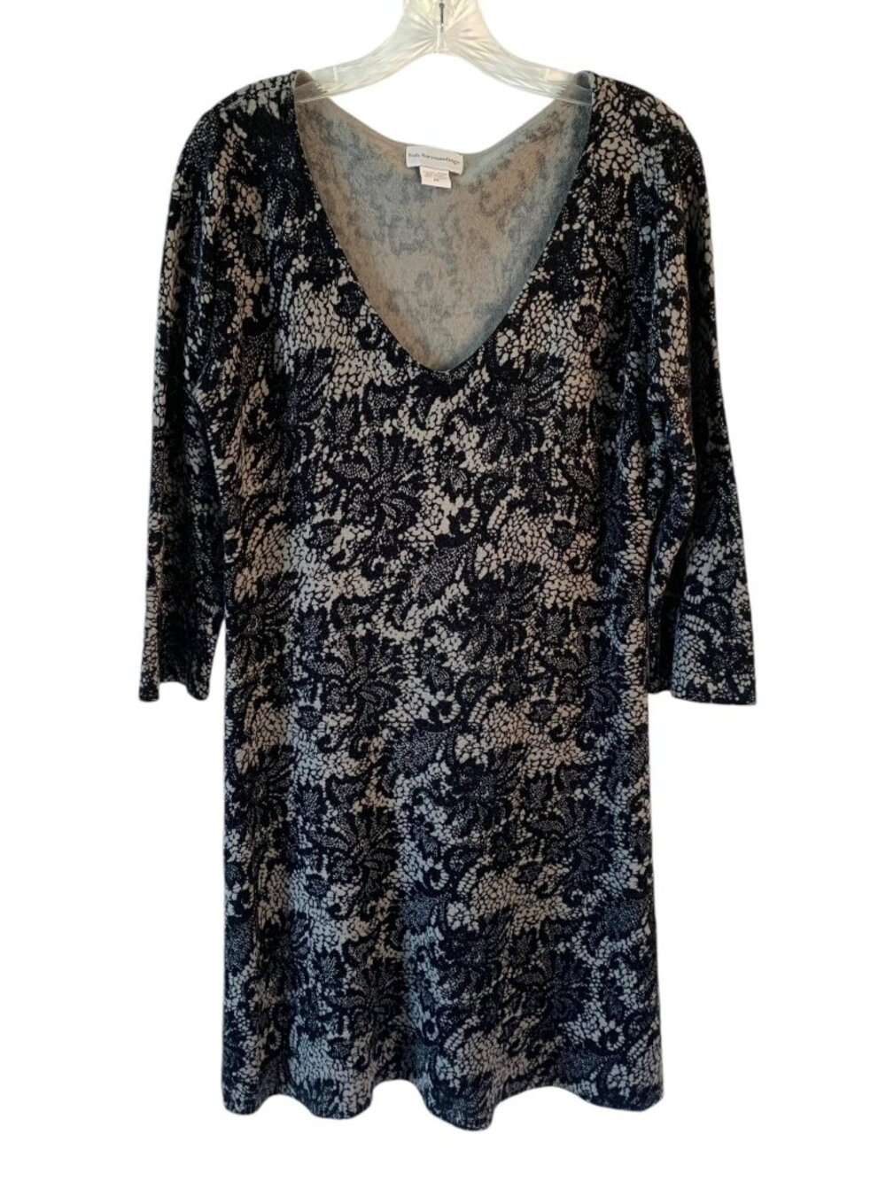 SOFT SURROUNDINGS Black + Gray Floral Print 3/4 Sleeve Women's Sweater Dress M